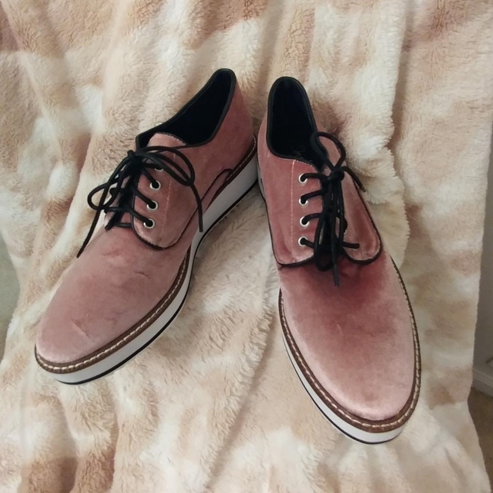 Shelly London Pink Velvet Fountain Platform Oxford - Picture 4 of 6
